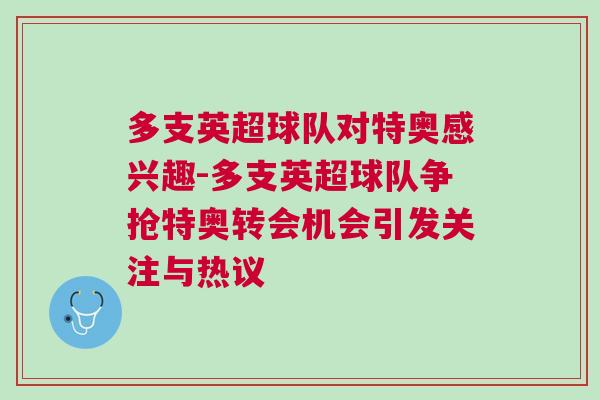 多支英超球隊對特奧感興趣-多支英超球隊爭搶特奧轉會機會引發關注與熱議