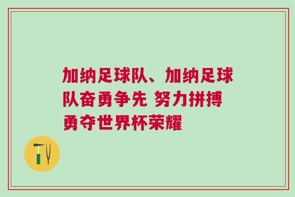 加納足球隊、加納足球隊奮勇爭先 努力拼搏勇奪世界杯榮耀