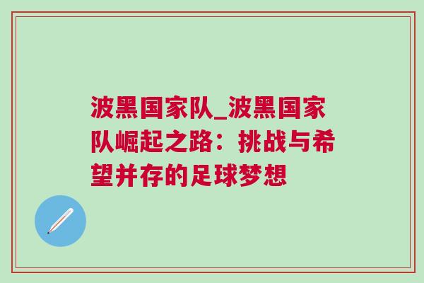 波黑國(guó)家隊(duì)_波黑國(guó)家隊(duì)崛起之路：挑戰(zhàn)與希望并存的足球夢(mèng)想
