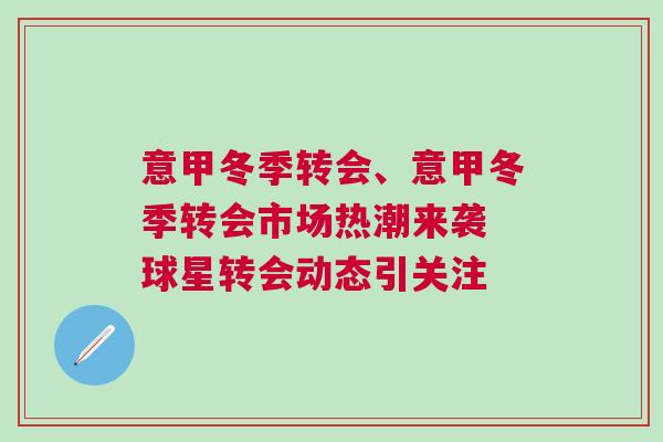 意甲冬季轉(zhuǎn)會、意甲冬季轉(zhuǎn)會市場熱潮來襲 球星轉(zhuǎn)會動態(tài)引關(guān)注