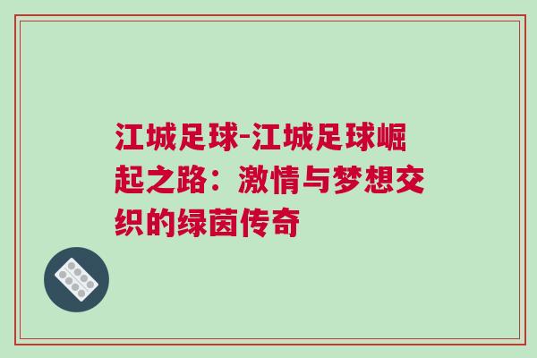 江城足球-江城足球崛起之路：激情與夢想交織的綠茵傳奇