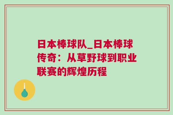 日本棒球隊_日本棒球傳奇：從草野球到職業(yè)聯(lián)賽的輝煌歷程