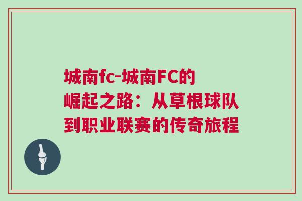 城南fc-城南FC的崛起之路：從草根球隊到職業(yè)聯(lián)賽的傳奇旅程