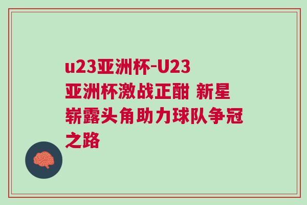 u23亞洲杯-U23亞洲杯激戰(zhàn)正酣 新星嶄露頭角助力球隊(duì)爭(zhēng)冠之路