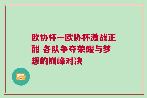 歐協杯—歐協杯激戰正酣 各隊爭奪榮耀與夢想的巔峰對決