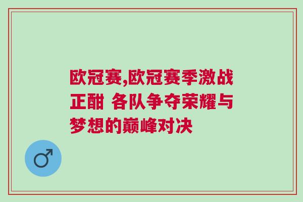 歐冠賽,歐冠賽季激戰正酣 各隊爭奪榮耀與夢想的巔峰對決