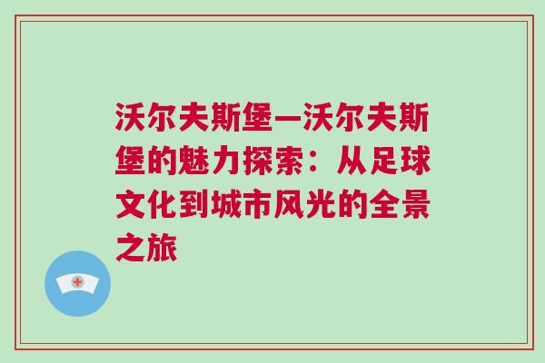 沃爾夫斯堡—沃爾夫斯堡的魅力探索：從足球文化到城市風光的全景之旅