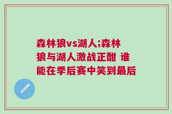 森林狼vs湖人;森林狼與湖人激戰正酣 誰能在季后賽中笑到最后