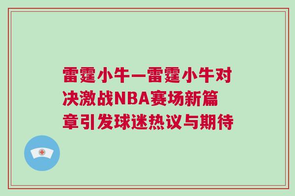 雷霆小牛—雷霆小牛對決激戰NBA賽場新篇章引發球迷熱議與期待