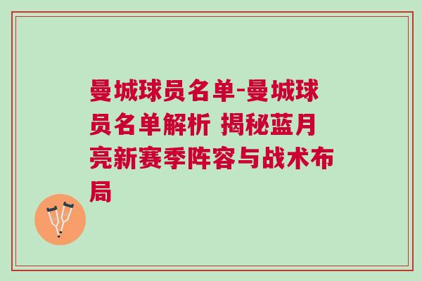 曼城球員名單-曼城球員名單解析 揭秘藍月亮新賽季陣容與戰術布局