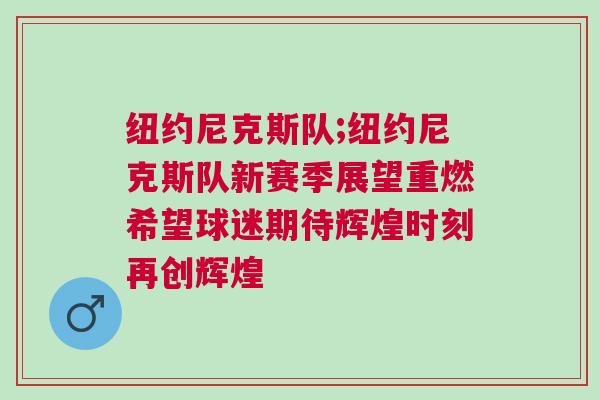 紐約尼克斯隊(duì);紐約尼克斯隊(duì)新賽季展望重燃希望球迷期待輝煌時(shí)刻再創(chuàng)輝煌