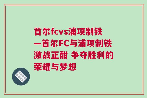 首爾fcvs浦項(xiàng)制鐵—首爾FC與浦項(xiàng)制鐵激戰(zhàn)正酣 爭(zhēng)奪勝利的榮耀與夢(mèng)想
