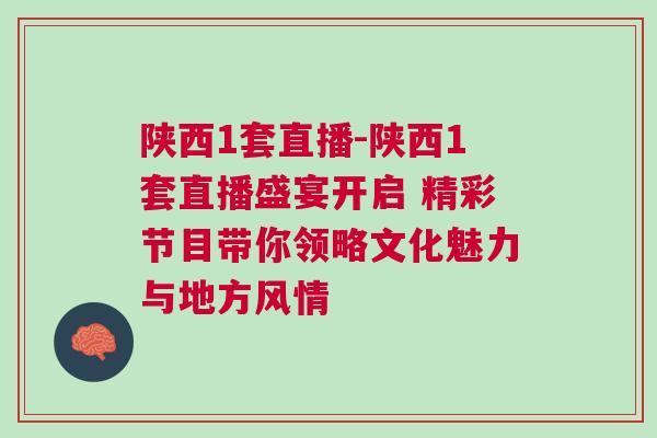 陜西1套直播-陜西1套直播盛宴開啟 精彩節(jié)目帶你領(lǐng)略文化魅力與地方風(fēng)情
