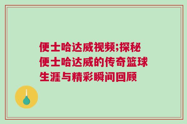 便士哈達(dá)威視頻;探秘便士哈達(dá)威的傳奇籃球生涯與精彩瞬間回顧
