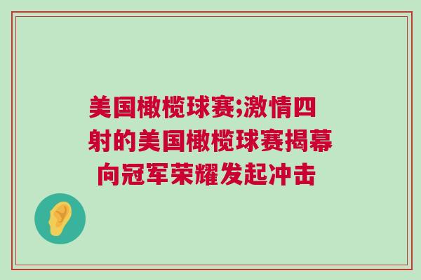 美國橄欖球賽;激情四射的美國橄欖球賽揭幕 向冠軍榮耀發(fā)起沖擊