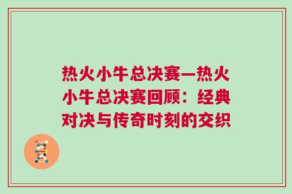 熱火小牛總決賽—熱火小牛總決賽回顧：經(jīng)典對決與傳奇時(shí)刻的交織