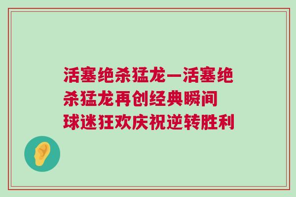 活塞絕殺猛龍—活塞絕殺猛龍再創經典瞬間 球迷狂歡慶祝逆轉勝利