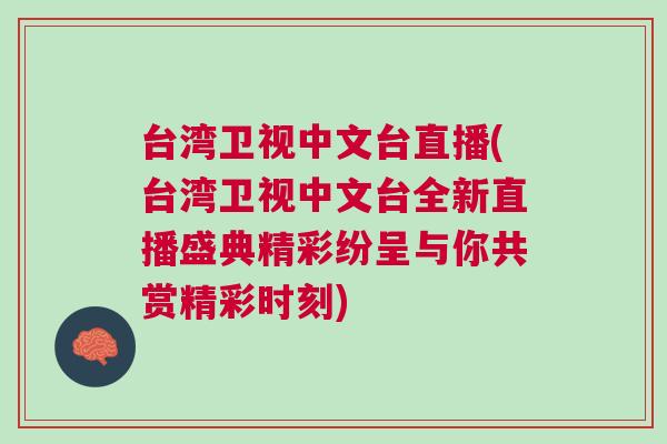 臺灣衛(wèi)視中文臺直播(臺灣衛(wèi)視中文臺全新直播盛典精彩紛呈與你共賞精彩時刻)