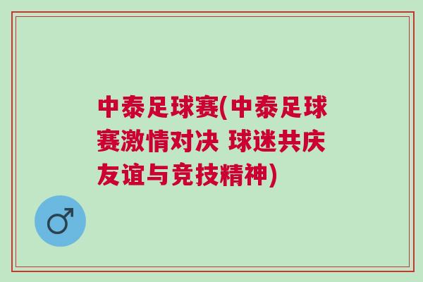 中泰足球賽(中泰足球賽激情對決 球迷共慶友誼與競技精神)